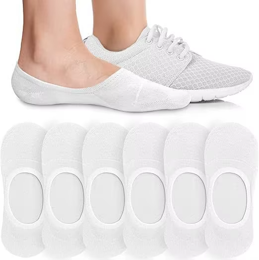 6/8 Pairs of Women's Invisible Boat Socks Solid Color Cotton Socks Breathable Thin Socks Non-slip Anti-friction No Heel Drop