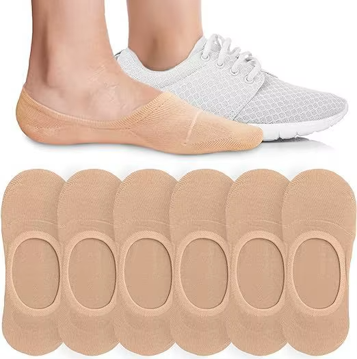 6/8 Pairs of Women's Invisible Boat Socks Solid Color Cotton Socks Breathable Thin Socks Non-slip Anti-friction No Heel Drop