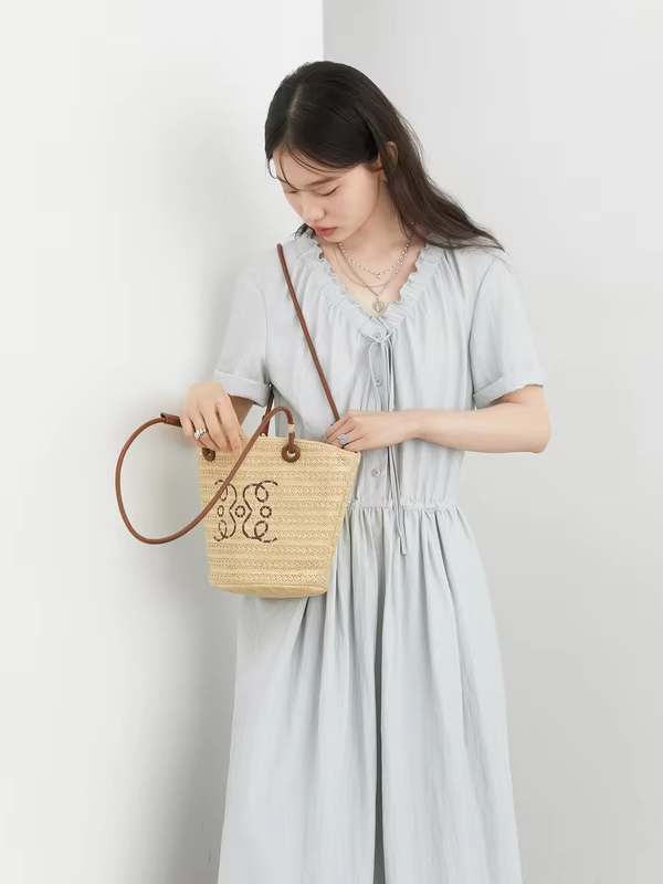 CHIC VEN Women Dresses Blue A Line Solid Short Sleeve Mushroom Lace Waist Adjustable Long Ladies Pullover Dress Summer 2026