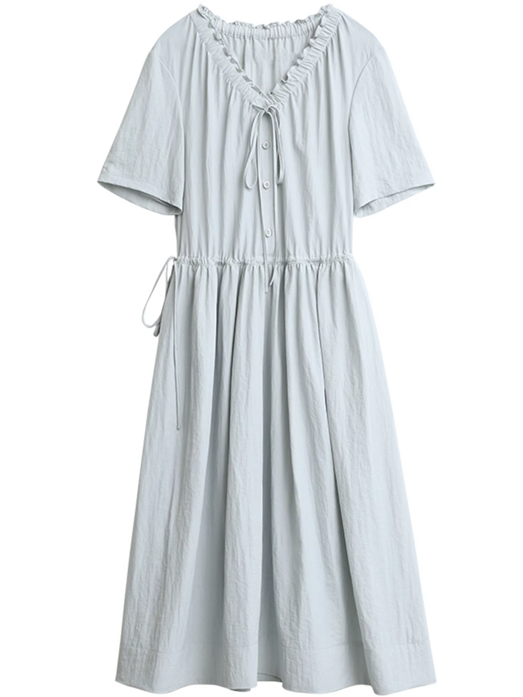 CHIC VEN Women Dresses Blue A Line Solid Short Sleeve Mushroom Lace Waist Adjustable Long Ladies Pullover Dress Summer 2026
