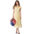 ELFSACK Women's Yellow Square Neck Ruffle Sleeve Maxi Dress, Tiered Ruffle A-Line Long Dress, Casual Sweet Summer Dress