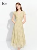FSLE 2026 Summer French-Inspired Tea-Length V-Neck Dress with Sequin Lace Embroidery & Waist-Defining Fit - Elegant Occasions
