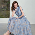 TOYOUTH Women Dress 2026 Summer New Blue Paisley Print Vintage Tank High Waist Tiered Cake Trendy Dresses