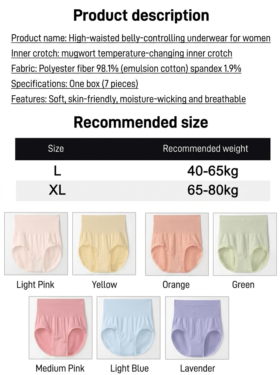 [8-Pack Value Deal] Women’s High Waisted Tummy Control Panties – Seamless Hip Lifting Shapewear with Wormwood Antibacterial Crotch